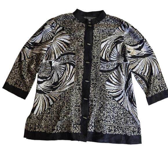 Chicos Travelers 2 Womens Vtg Abstract Art Crinkle Asain Mandarin Collar Tunic L - Picture 6 of 11